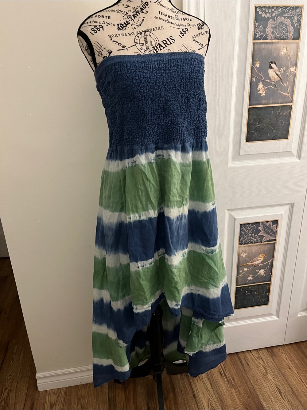 Women’s Strapless Tie-Dye Maxi Dress in Blue & Green